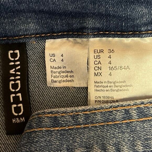 H&M Blue Denim Square Neck Sleeveless Button Mini Overalls Jumper Jean Dress 4 - Picture 4 of 5